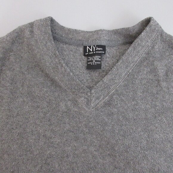 NY Jeans Sweater Vest Womens Medium Gray V-Neck Pullover Fleece Vintage 1" Slit - Picture 6 of 6